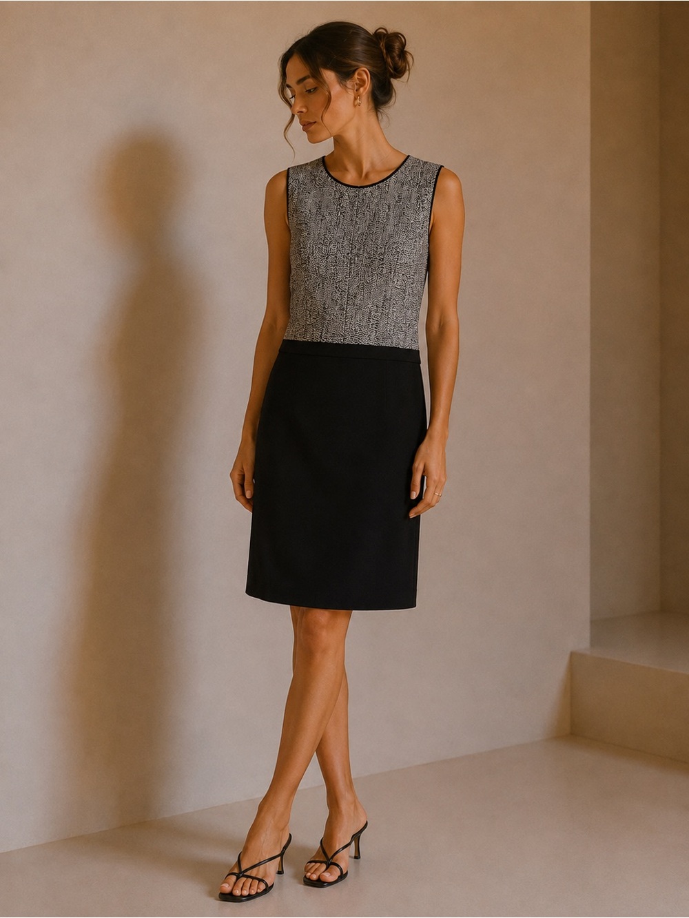 LOFT Two-Tone Black and Gray Sleeveless Sheath Dress Size 6